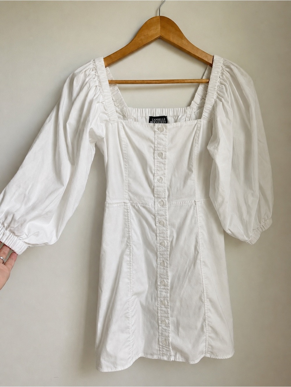 Danielle Bernstein Puff Sleeve Button Front Mini Dress Cotton